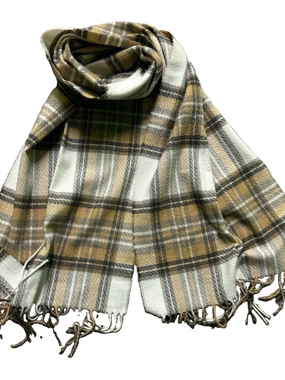 White Beige Plaid Fleece Fall Winter Scarf